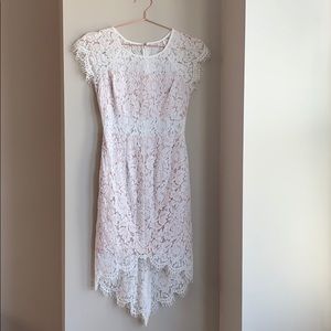 White Lace Dress with Sheer Inset